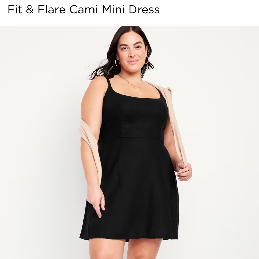 NWT Old Navy Black Fit & Flare Linen Blend Cami Dress Plus Size 3x